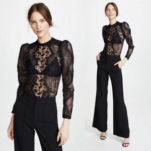 Self-Portrait Puff  Sleeves Lace Blouse, Size S
